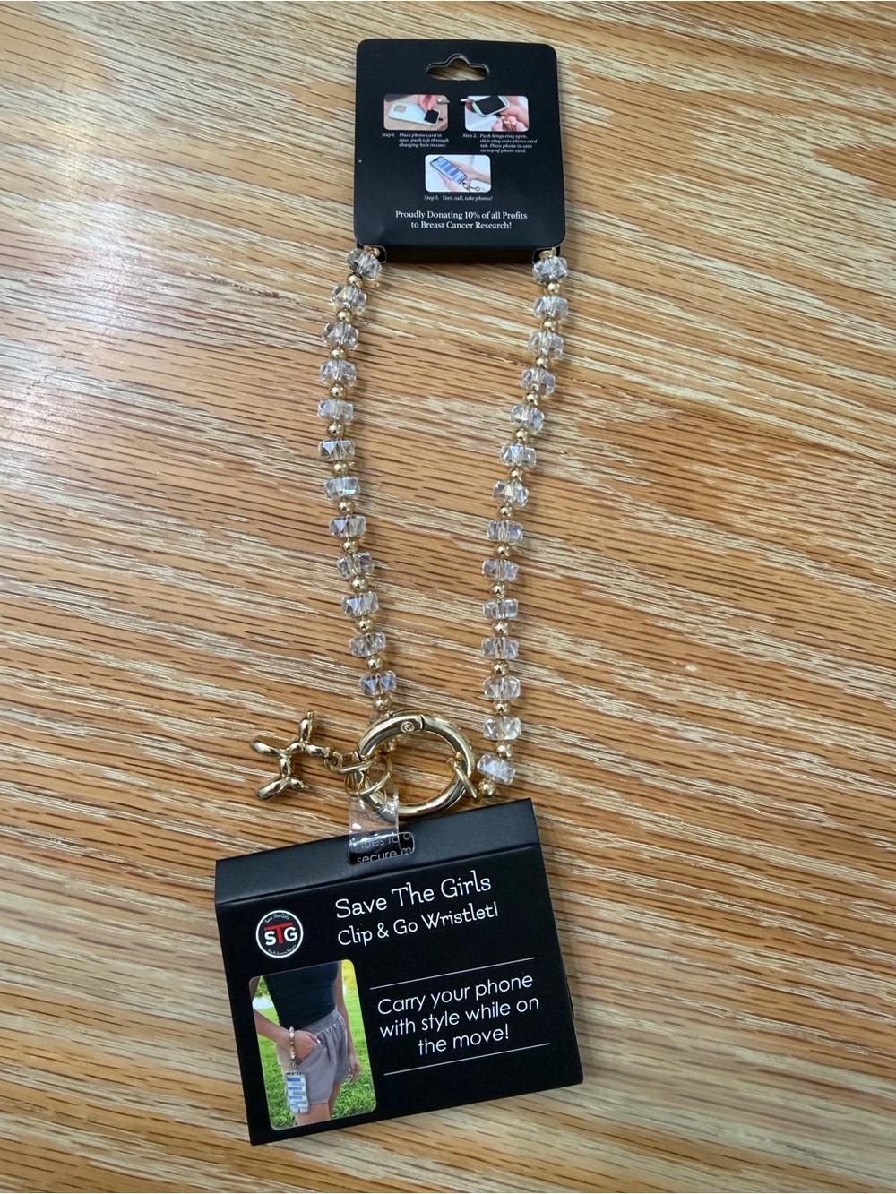 Save the Girls Clear Crystal Beaded Phone Wristlet with Gold Hardware